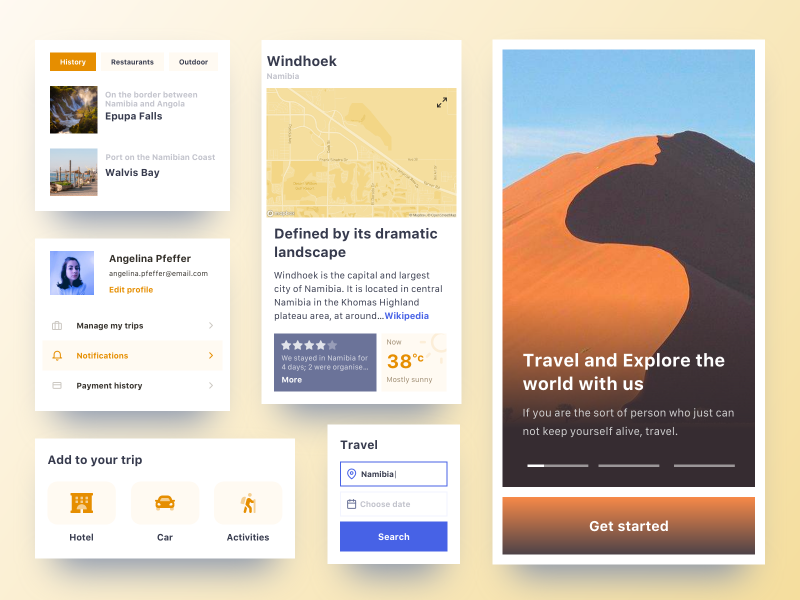 Travel organizer web app components