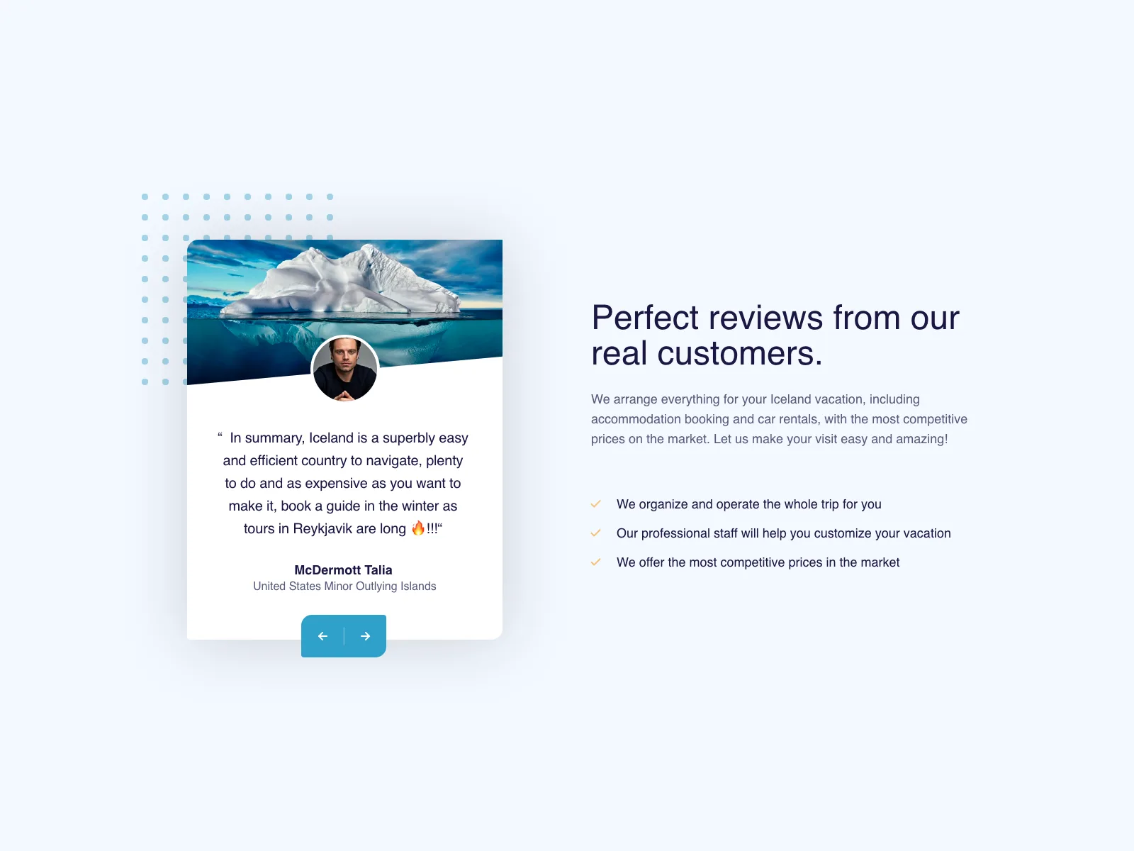 Travel website hero section