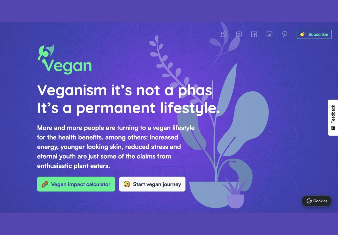 5 Vegan website homepage screenshot
