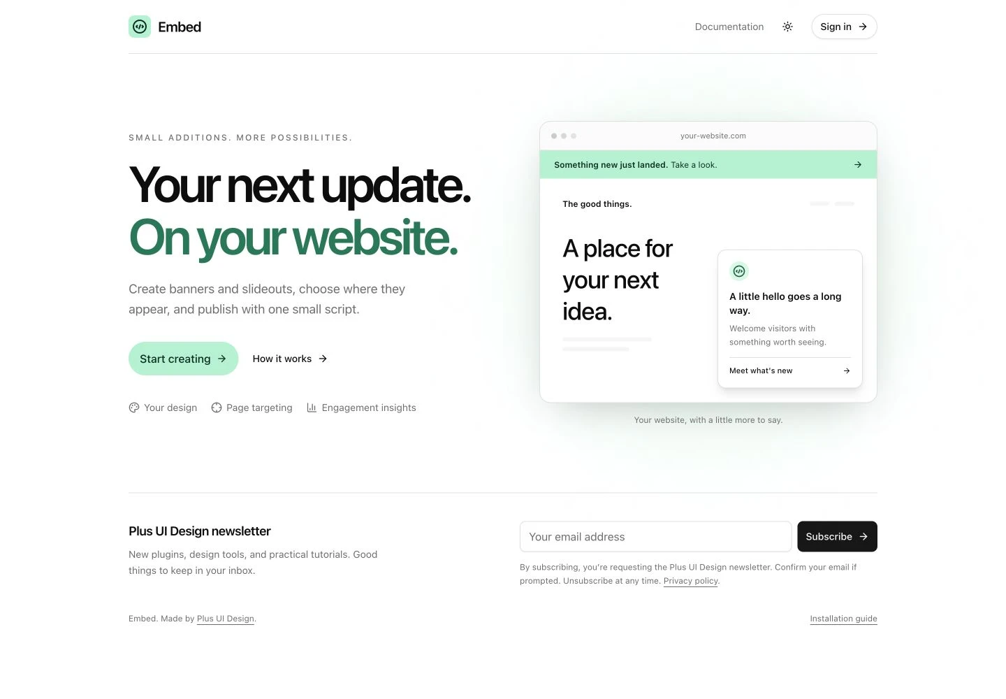 Embed website homepage screenshot