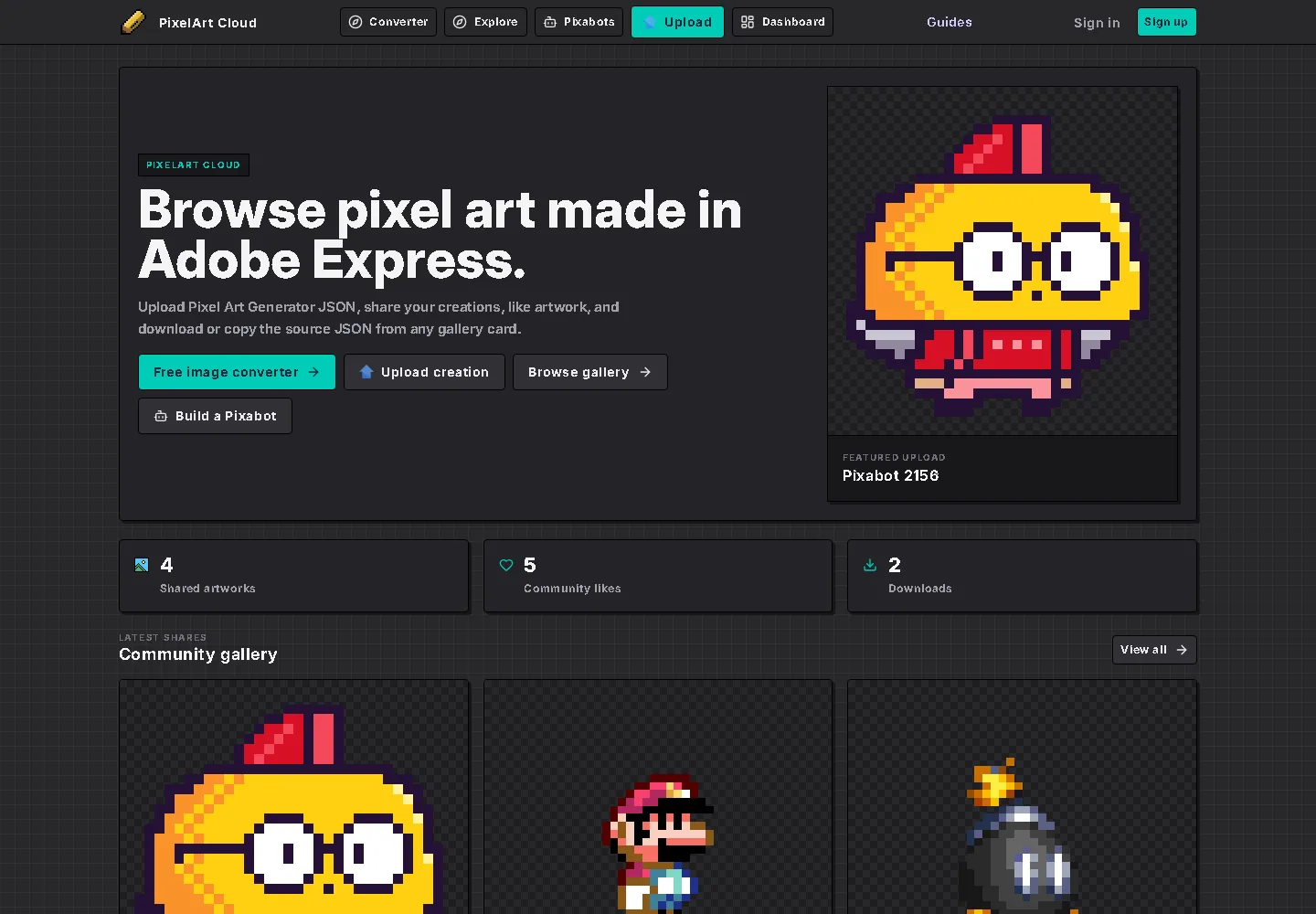 PixelArt Cloud website homepage screenshot
