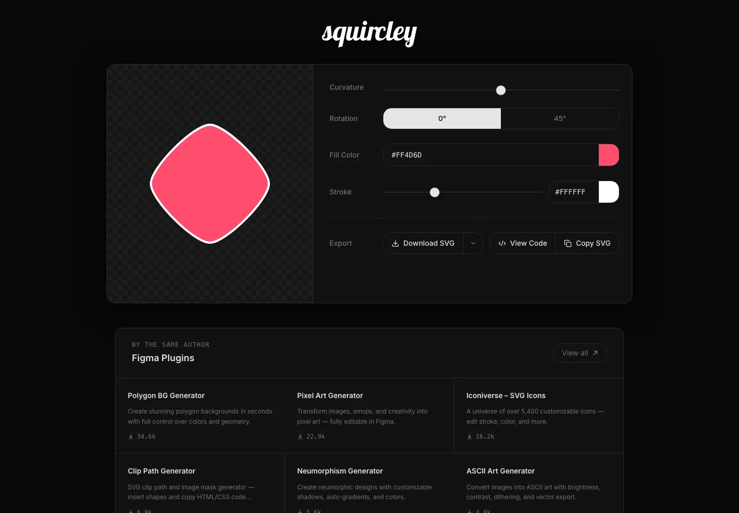 Squircly website homepage screenshot