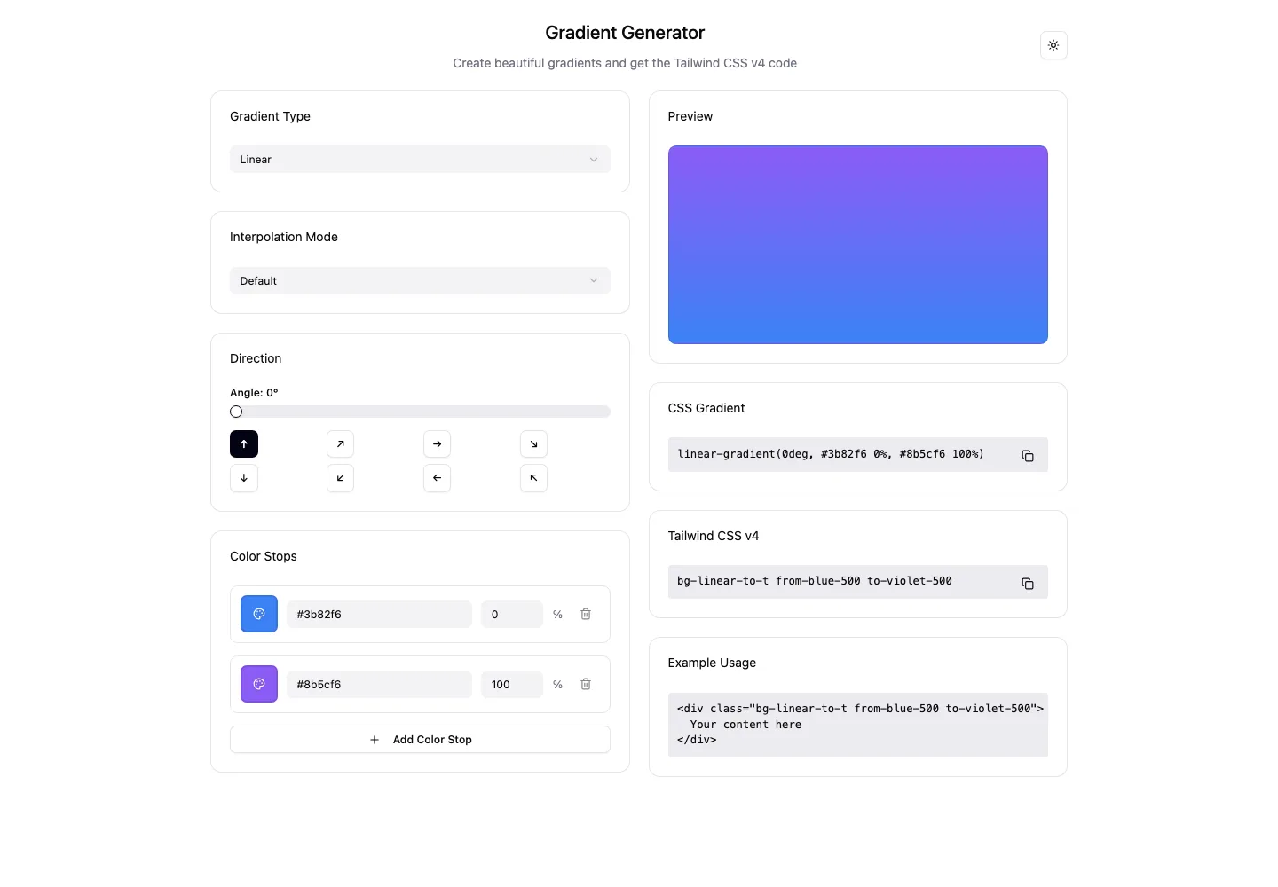 Tailwind CSS Gradients website homepage screenshot