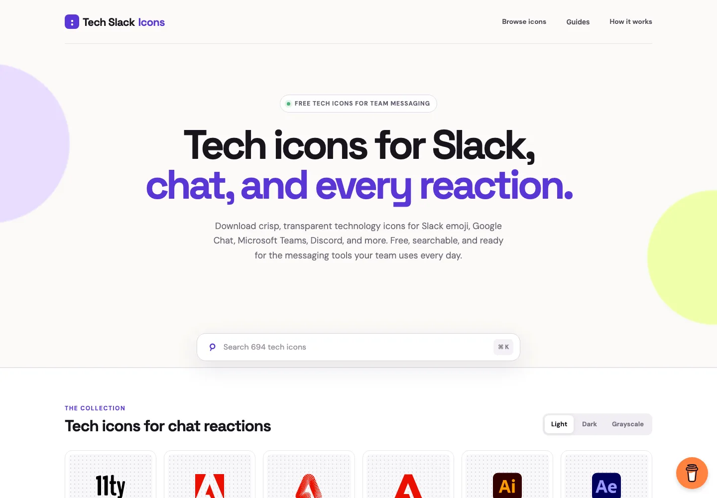Tech Slack Icons website homepage screenshot