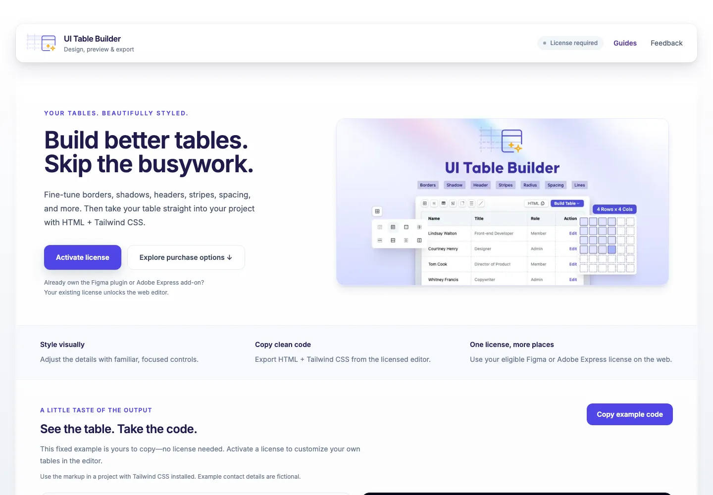 UI Table website homepage screenshot