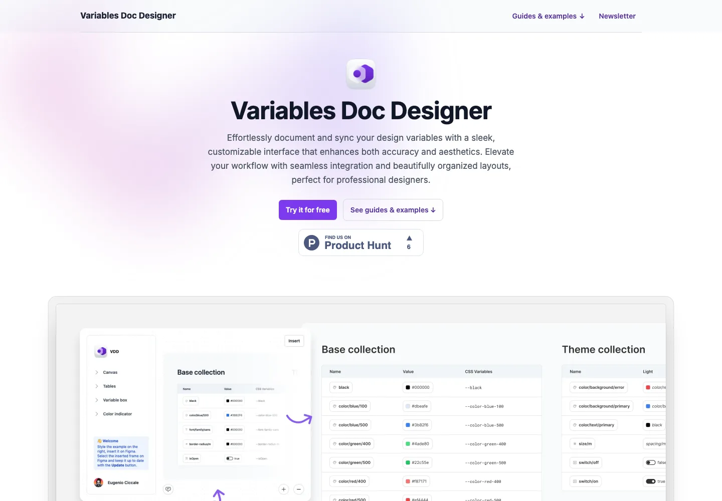 Variables Doc Designer website homepage screenshot