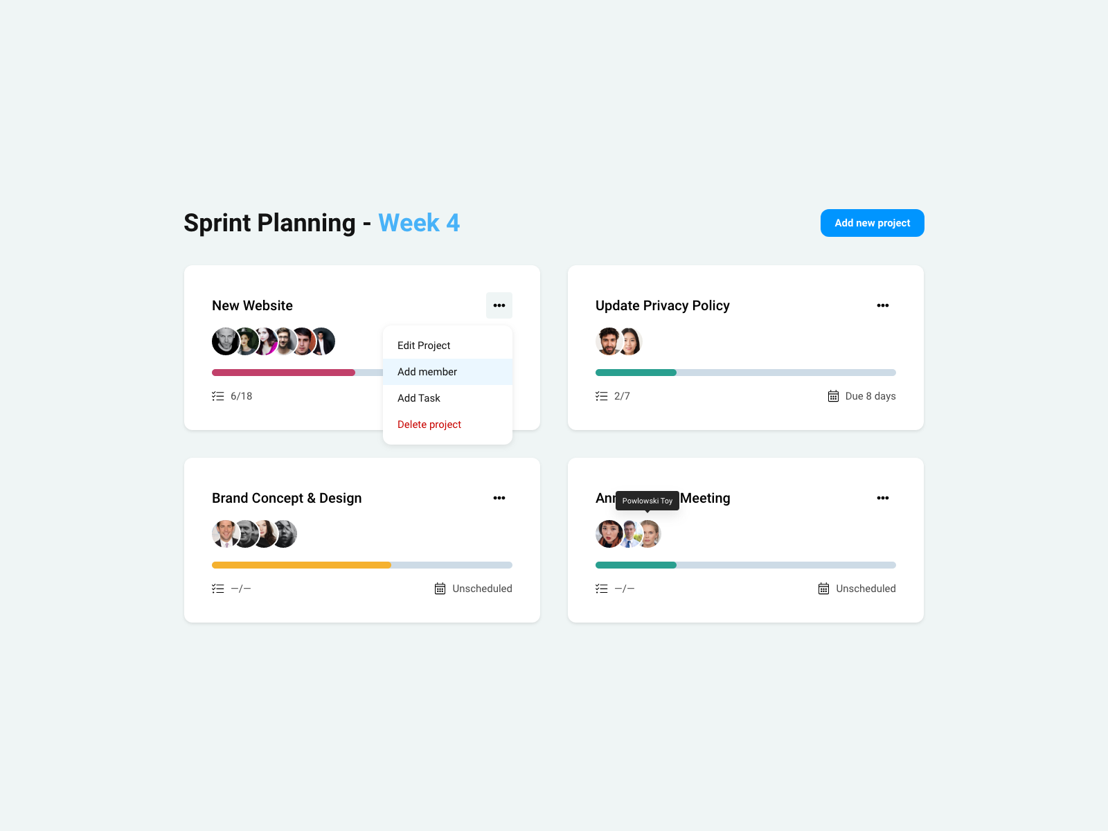 Sprint planning ui component